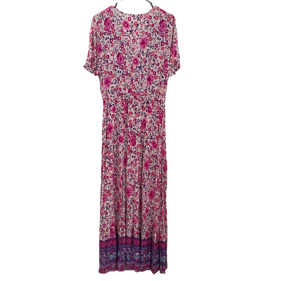 Maxi Dress XL Pink Purple Floral Prairie Boho Waist Tie Flowy Hippie Festival - Picture 3 of 11